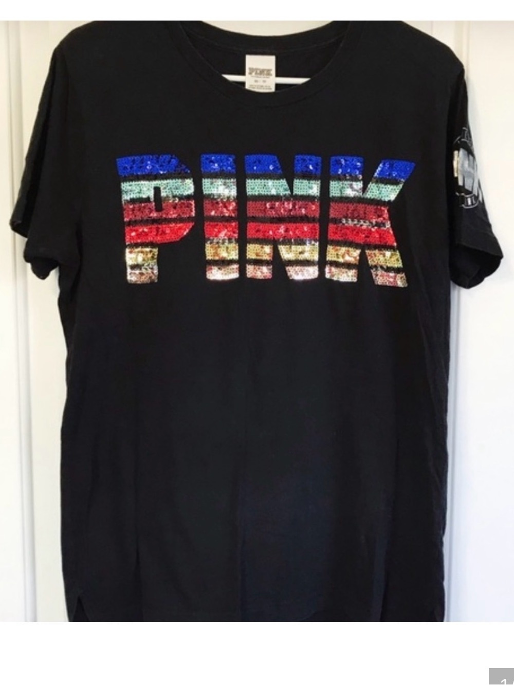 NWOT VS Pink Sequin Campus Tee size large